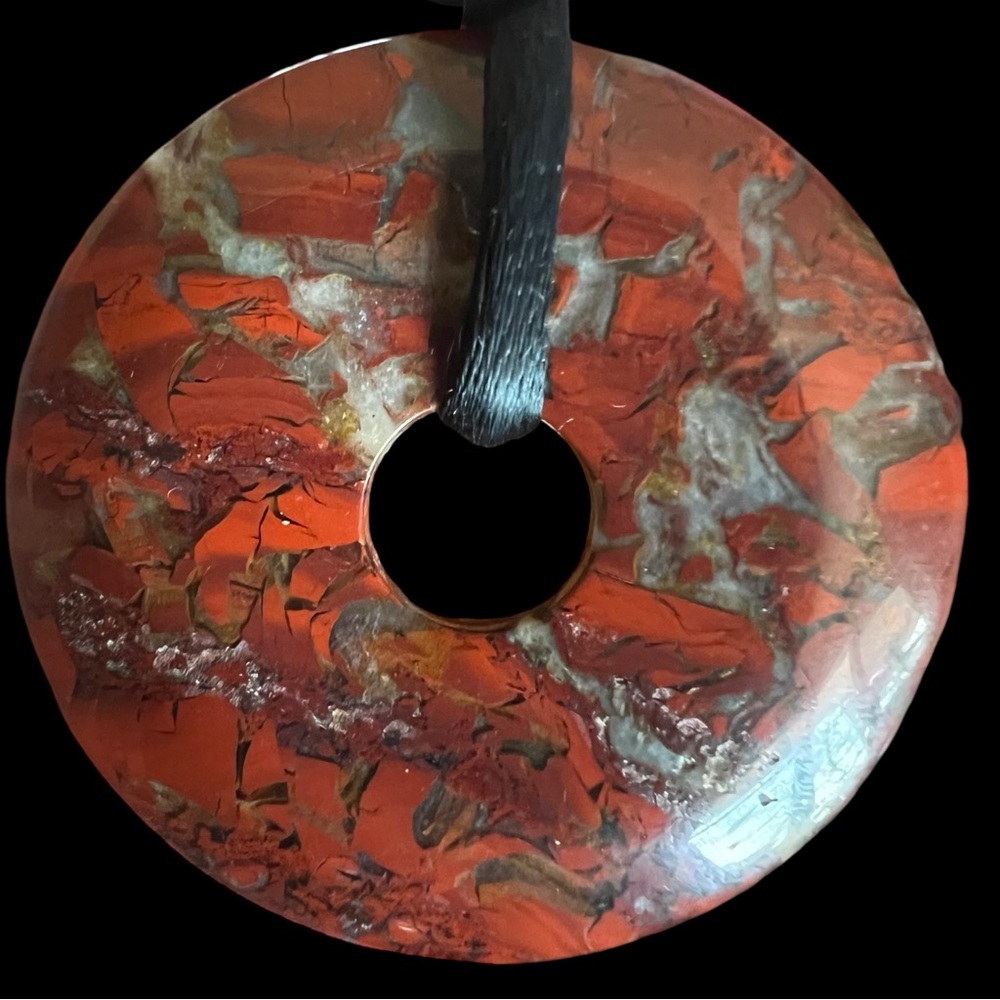 💖 Red Brecciated Jasper Donut Pendant Necklace 💖